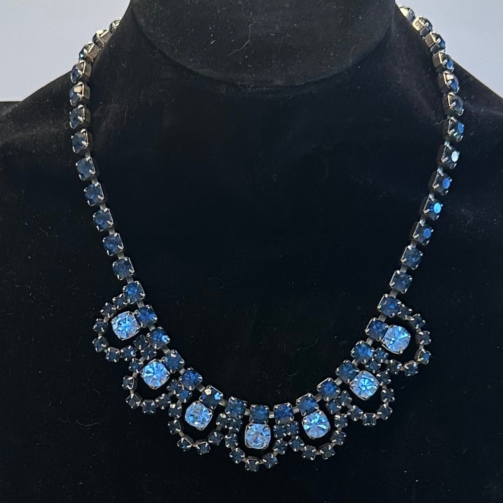 DANNY POLLAK - Midnight Sapphire Crystal Statement Necklace Luxe Glam